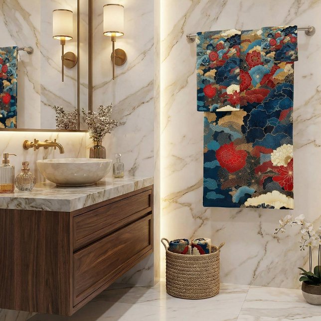 Japanese Inspired Luxury Floral Art Badhandtuch Set (Von Creator hochgeladen)