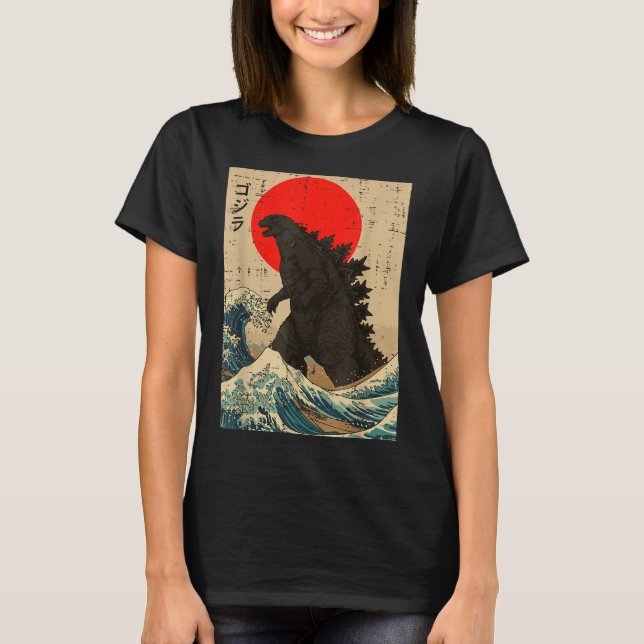 Japanese Kaiju Wave Red Sun Japan Monster Men Wome T-Shirt (Vorderseite)
