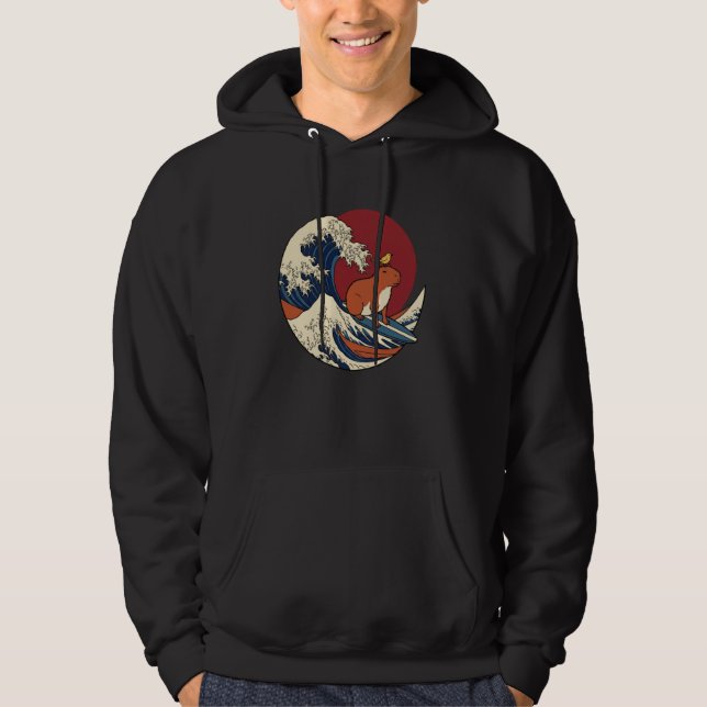 Japanese Kanagawa Wave Capybara Surfing Kawaii Hoodie (Vorderseite)