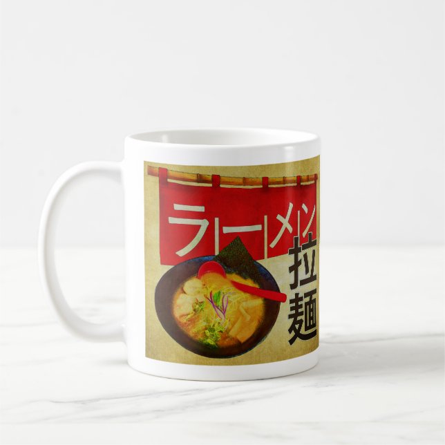 Japanese kanji and katakana Ramen Kaffeetasse (Links)