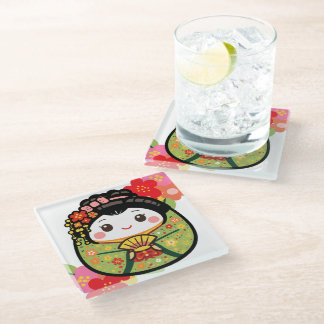 Japanese Kawaii kokeshi Glasuntersetzer