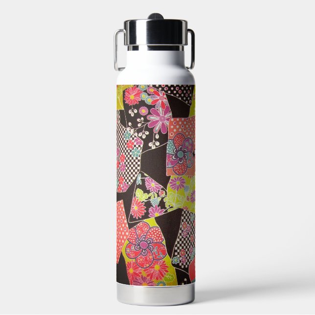 Japanese KIMONO Textile, Floral Pattern Trinkflasche (Vorderseite)