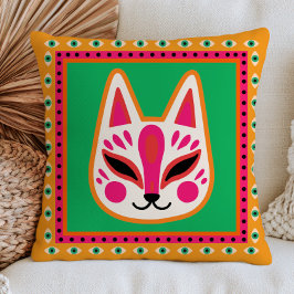 Japanese Kitsune Fox Mask Colorful Maximalist Kissen