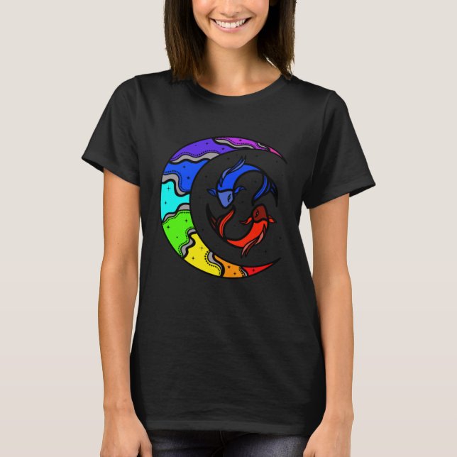 Japanese Koi Fish and Crescent Moon With Rainbow C T-Shirt (Vorderseite)