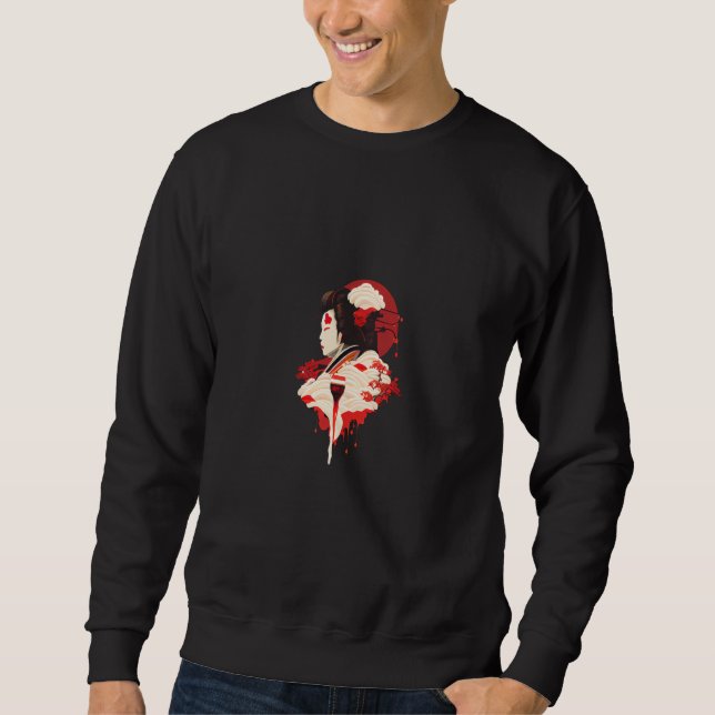 Japanese Lady Geisha dripping with red sun Sweatshirt (Vorderseite)