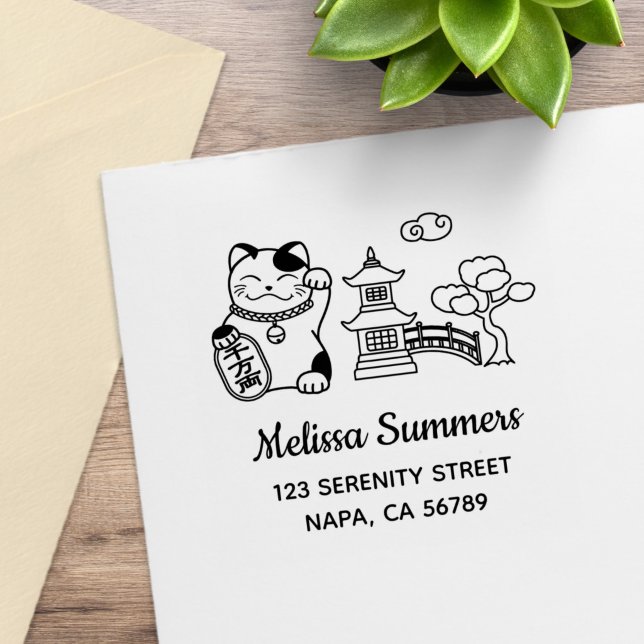 Japanese Lucky Cat, Maneki Neko Address 2 Gummistempel (Von Creator hochgeladen)