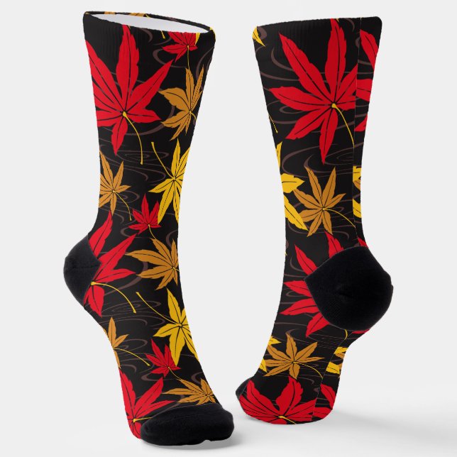 JAPANESE MAPLE LEAF(BLACK)-SOCKS SOCKEN (Gewinkelt)