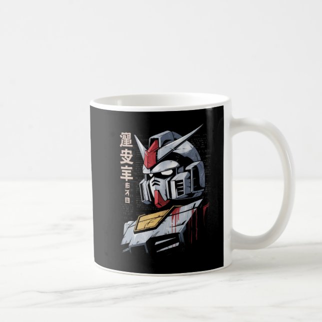 Japanese Mecha Robot Head Blueprint Sketch Art Kaffeetasse (Rechts)