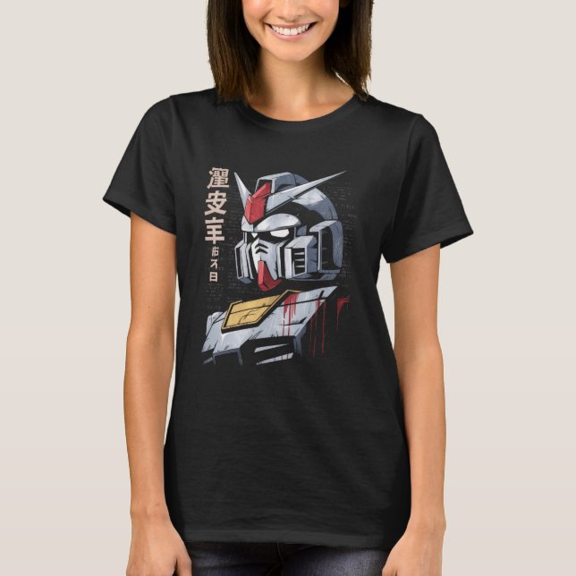 Japanese Mecha Robot Head Blueprint Sketch Art T-Shirt (Vorderseite)