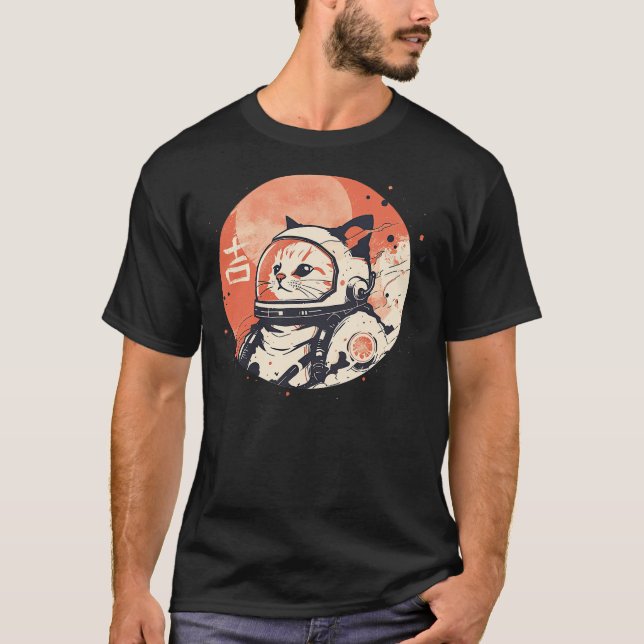 Japanese Minimalist 1950s Retro Space Cat Good Luc T-Shirt (Vorderseite)