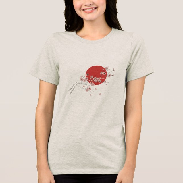 Japanese Minimalist Cherry Blossom Red Sun T-Shirt Tri-Blend Shirt (Vorderseite)