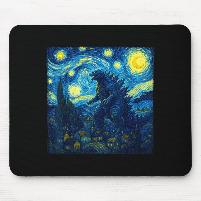 Japanese Monster Kaiju Van Gogh Starry Night  Mousepad (Vorne)