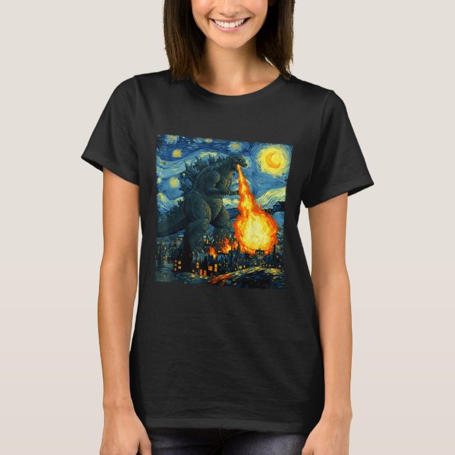 Japanese Monster Kaiju Van Gogh Starry Night  T-Shirt (Vorderseite)