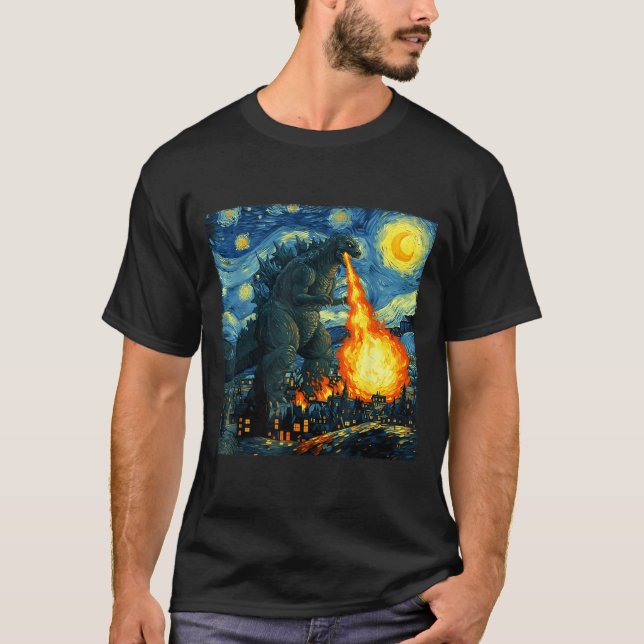 Japanese Monster Kaiju Van Gogh Starry Night  T-Shirt (Vorderseite)