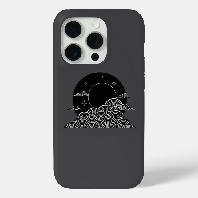 Japanese Moon Wave Minimalist Black White iPhone C Case-Mate iPhone Hülle (Rückseite)