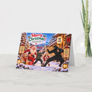 Japanese Ninja Christmas Card with Santa and Kids Karte