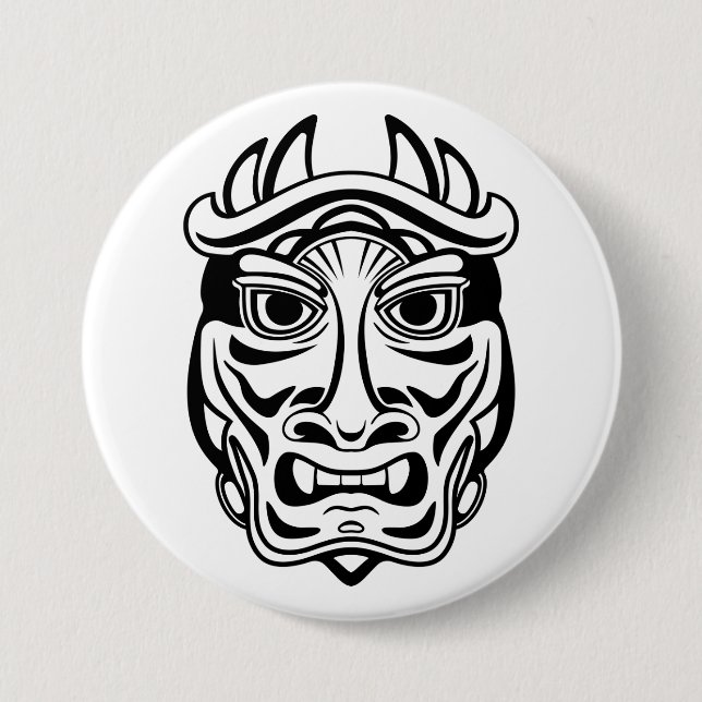 Japanese Oni Mask Tribal Demon Line Art Button (Vorderseite)