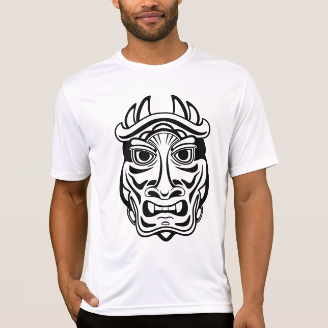 Japanese Oni Mask Tribal Demon Line Art T-Shirt (Vorderseite)