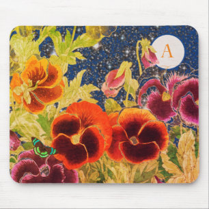 JAPANESE PANSIES WITH STARS DIY INITIAL MOUSE PAD MOUSEPAD
