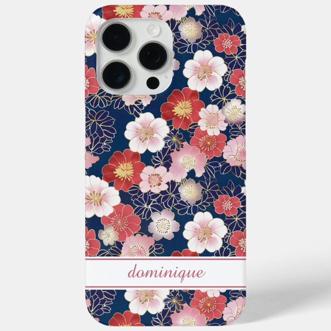 Japanese Pink Floral Pattern Monogrammed Case-Mate iPhone Hülle (Rückseite)