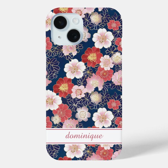 Japanese Pink Floral Pattern Monogrammed Case-Mate iPhone Hülle (Rückseite)