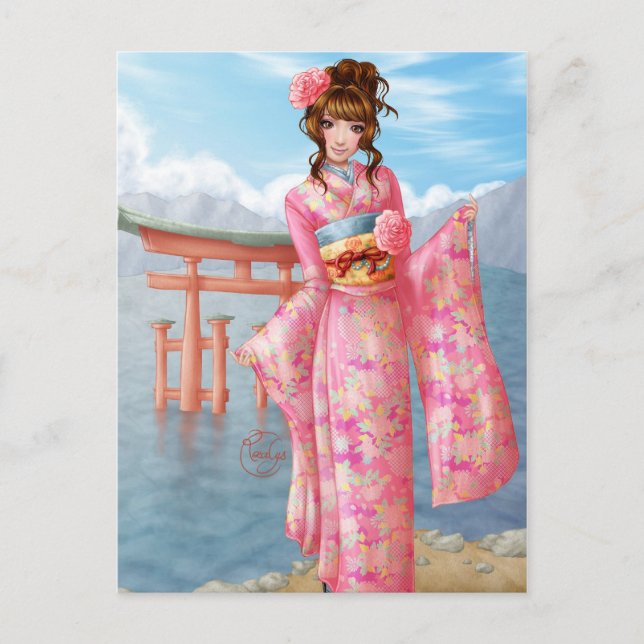 Japanese Pink Kimono Postkarte (Vorderseite)