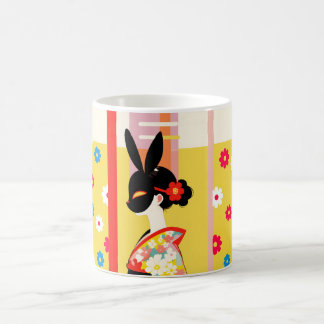 Japanese Rabbit Mask – Retro Floral Mug Kaffeetasse