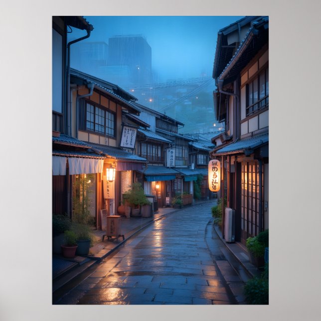 Japanese Rainy Street Cozy Urban  Poster (Vorne)