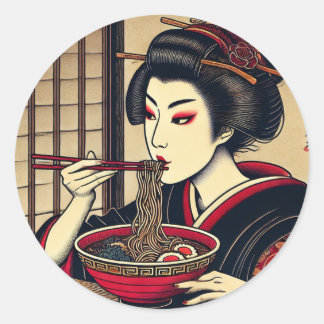 Japanese Ramen Kabuki KImono Ukiyoe Runder Aufkleber