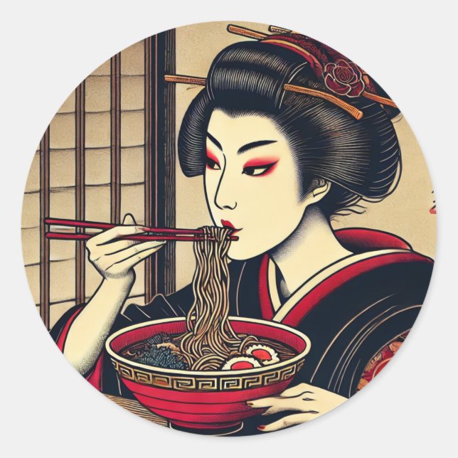 Japanese Ramen Kabuki KImono Ukiyoe Runder Aufkleber (Vorderseite)