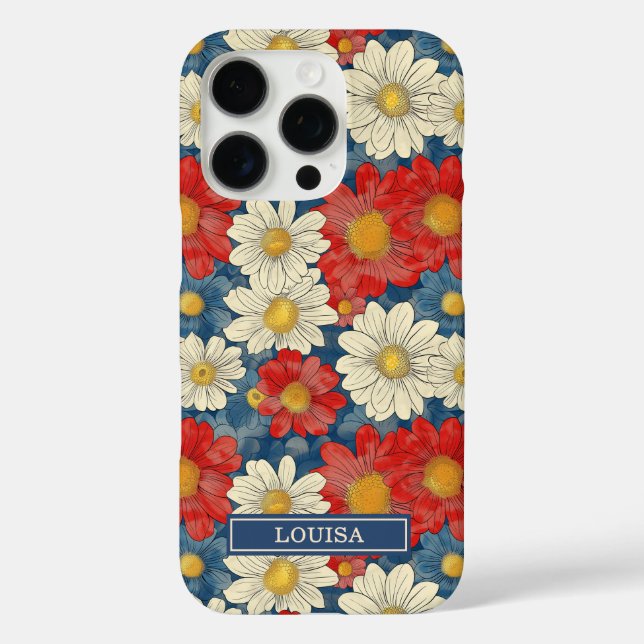 Japanese Red Floral Pattern Monogrammed Case-Mate iPhone Hülle (Rückseite)