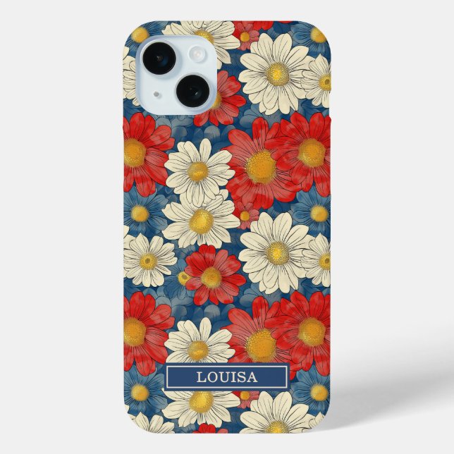 Japanese Red Floral Pattern Monogrammed Case-Mate iPhone Hülle (Rückseite)