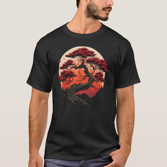 Japanese Red Moon Miniature tree on Bonsai Tree T-Shirt (Vorderseite)