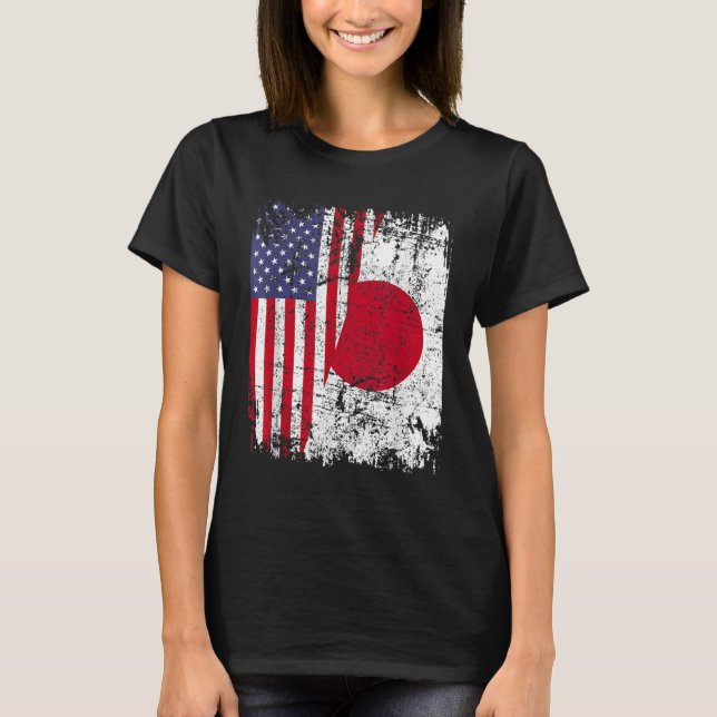 JAPANESE ROOTS Halbe amerikanische Flagge JAPAN T-Shirt (Vorderseite)