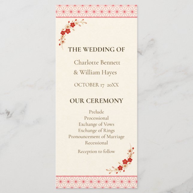 Japanese Sakura Asanoha Wedding Program Programm (Vorderseite)