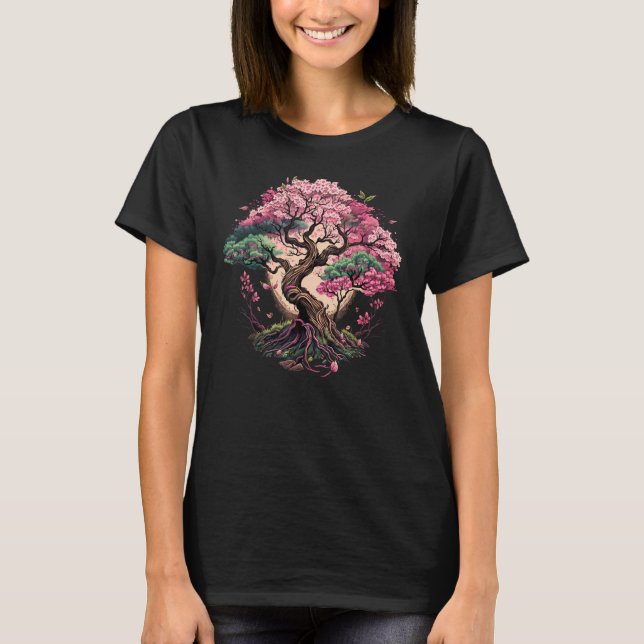 Japanese Sakura Garden Geisha Mount Fuji Cherry Bl T-Shirt (Vorderseite)