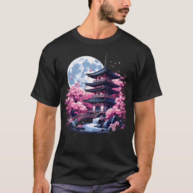 Japanese Sakura Garden Geisha Mount Fuji Cherry Bl T-Shirt (Vorderseite)