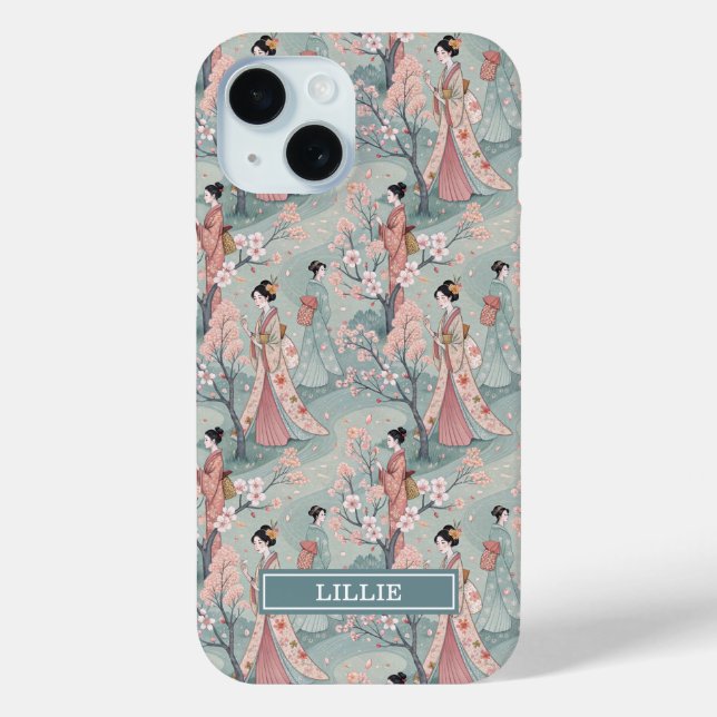 Japanese Sakura Geisha Pattern Monogrammed Case-Mate iPhone Hülle (Rückseite)