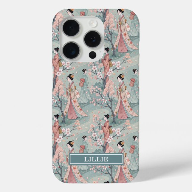 Japanese Sakura Geisha Pattern Monogrammed Case-Mate iPhone Hülle (Rückseite)