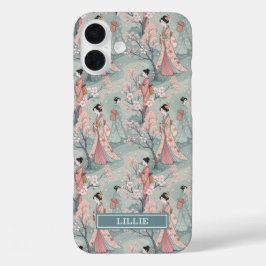 Japanese Sakura Geisha Pattern Monogrammed iPhone 16 Plus Hülle
