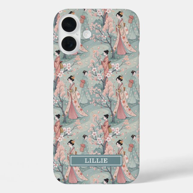 Japanese Sakura Geisha Pattern Monogrammed Case-Mate iPhone Hülle (Rückseite)