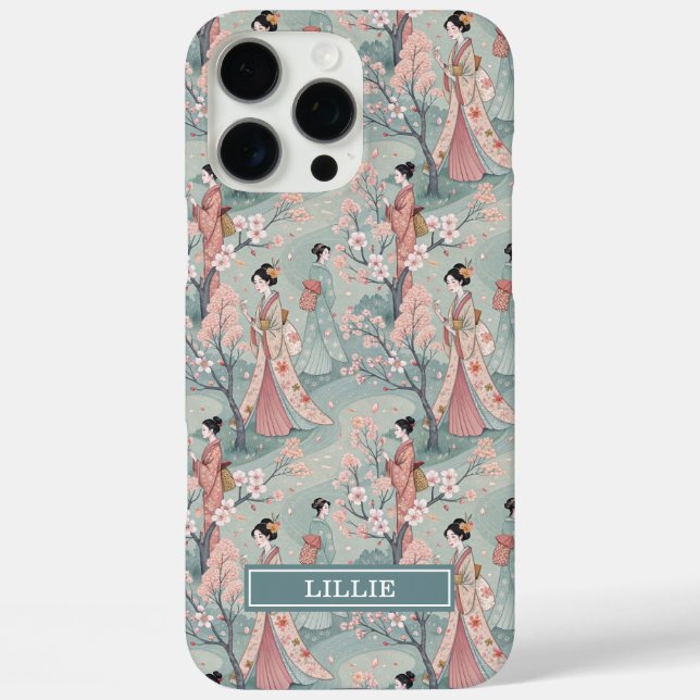 Japanese Sakura Geisha Pattern Monogrammed Case-Mate iPhone Hülle (Rückseite)