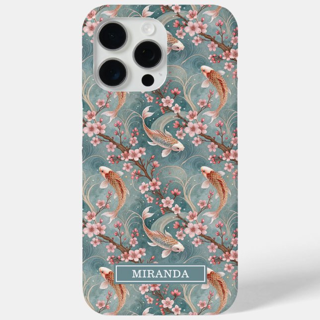Japanese Sakura Koi Fish Pattern Monogrammed Case- Case-Mate iPhone Hülle (Rückseite)