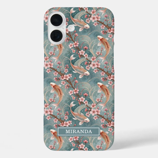 Japanese Sakura Koi Fish Pattern Monogrammed Case-Mate iPhone Hülle (Rückseite)
