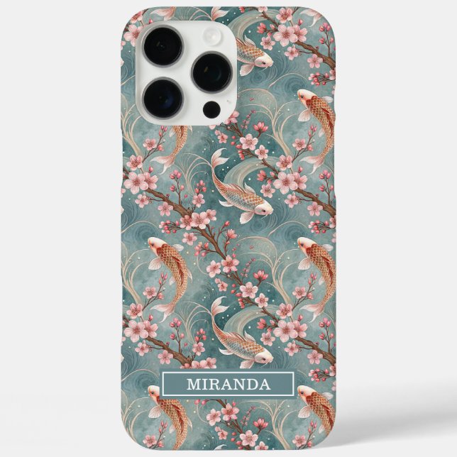 Japanese Sakura Koi Fish Pattern Monogrammed Case-Mate iPhone Hülle (Rückseite)