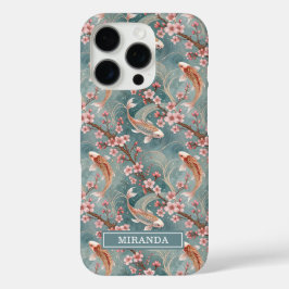 Japanese Sakura Koi Fish Pattern Monogrammed iPhone 16 Pro Hülle