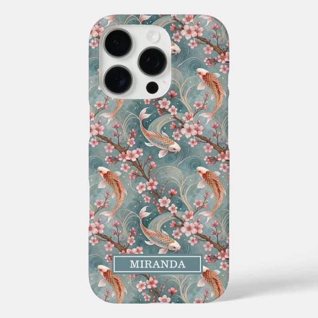 Japanese Sakura Koi Fish Pattern Monogrammed Case-Mate iPhone Hülle (Rückseite)