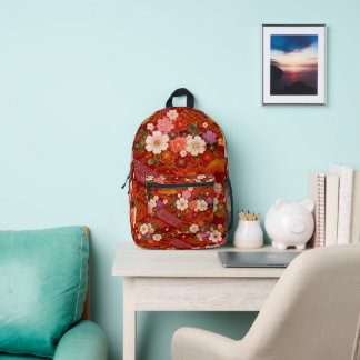 Japanese Sakura Red Kimono Floral Backpack Bedruckter Rucksack