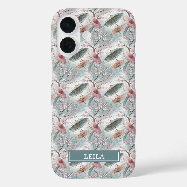 Japanese Sakura Umbrella Pattern Monogrammed Case-Mate iPhone Hülle (Rückseite)