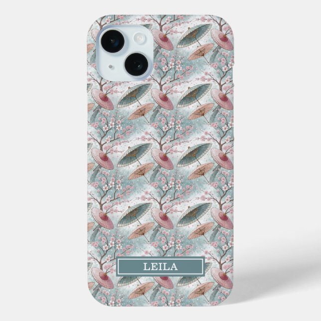 Japanese Sakura Umbrella Pattern Monogrammed Case-Mate iPhone Hülle (Rückseite)